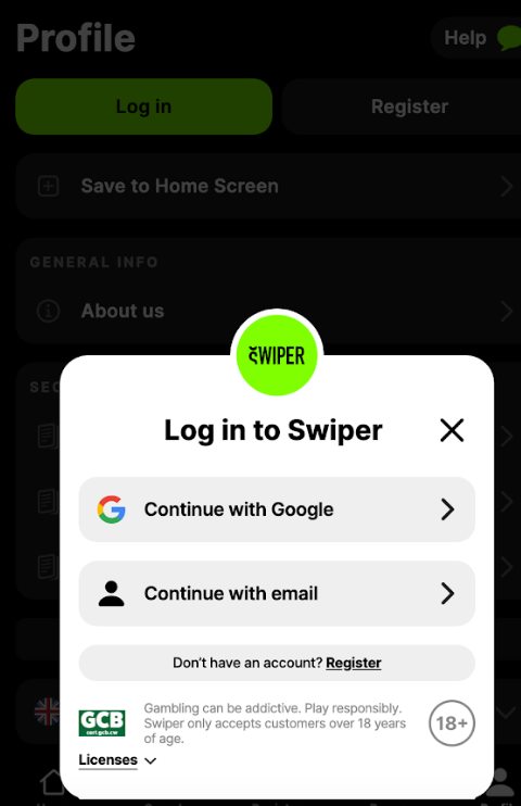 Swiper login